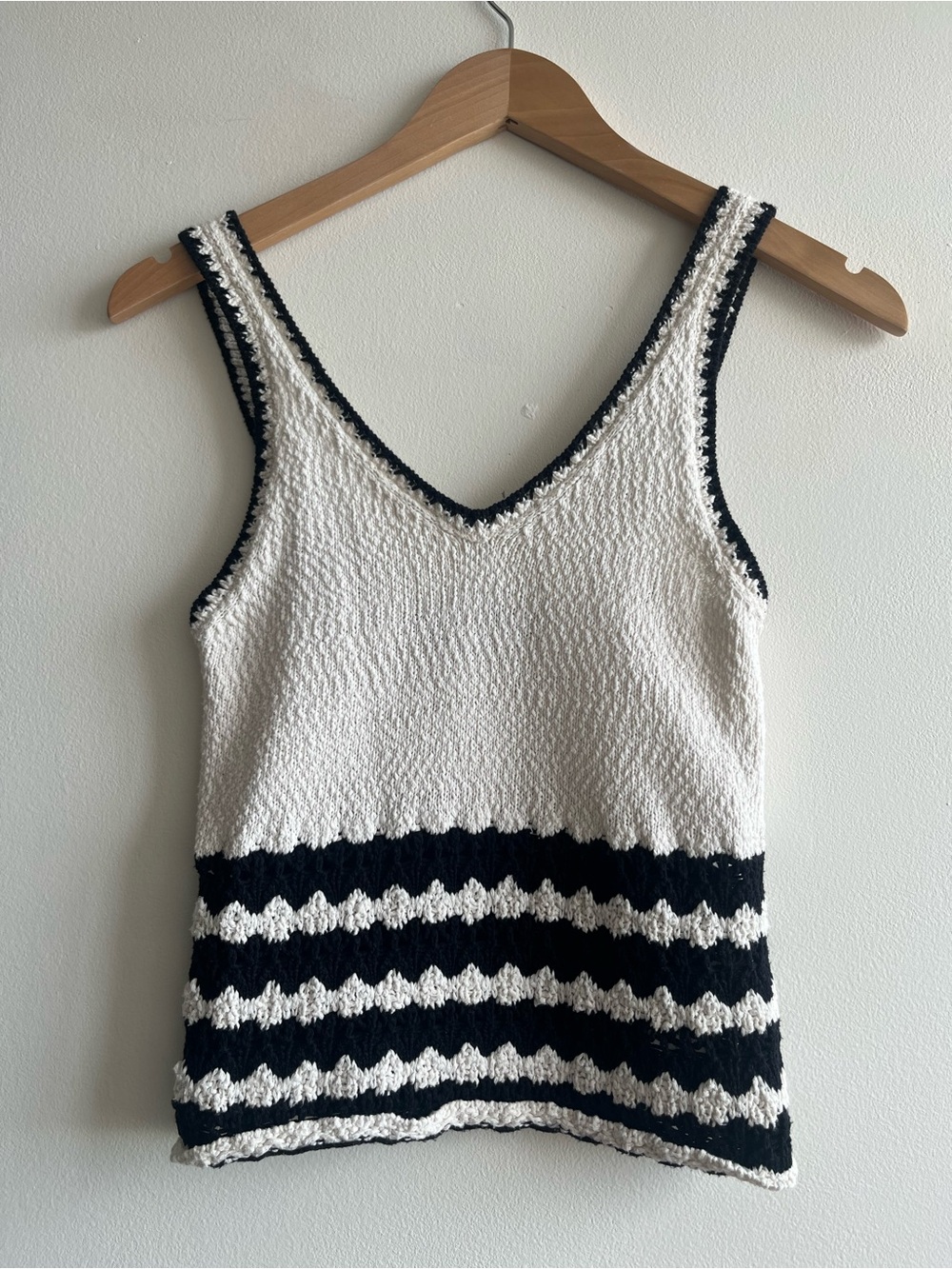Crochet Knit Tank Top | Coastal Grandmacore Boho Cottagecore Striped Sz XS